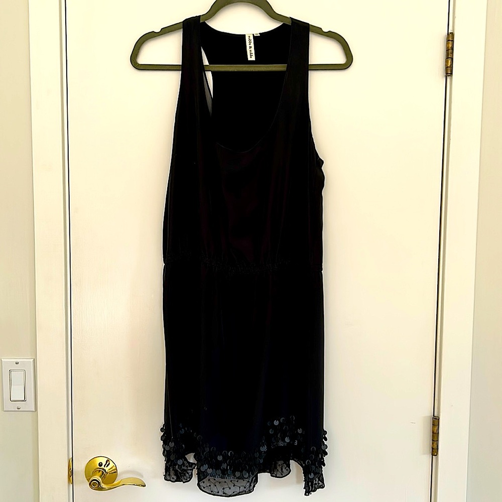Robbie & Nikki Little Black Beaded and Sequin Hem Party Dress Size M